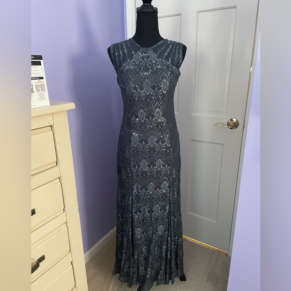 R&M Richards Grey Sequin Lace Gown